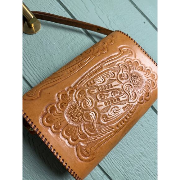 Vintage Tooled Leather Shoulder Bag Floral Western Boho Purse Handcrafted - Picture 4 of 8